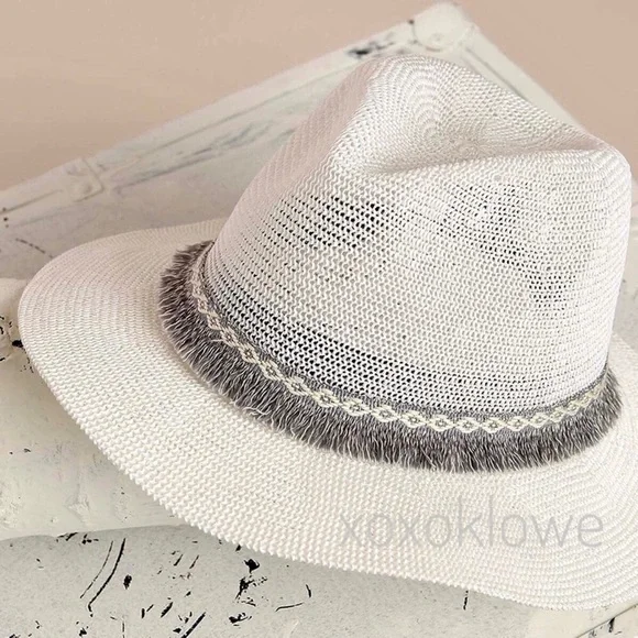 POL Natural + Decorative Beaded Fringe Band Woven Sun Hat - Picture 12 of 13